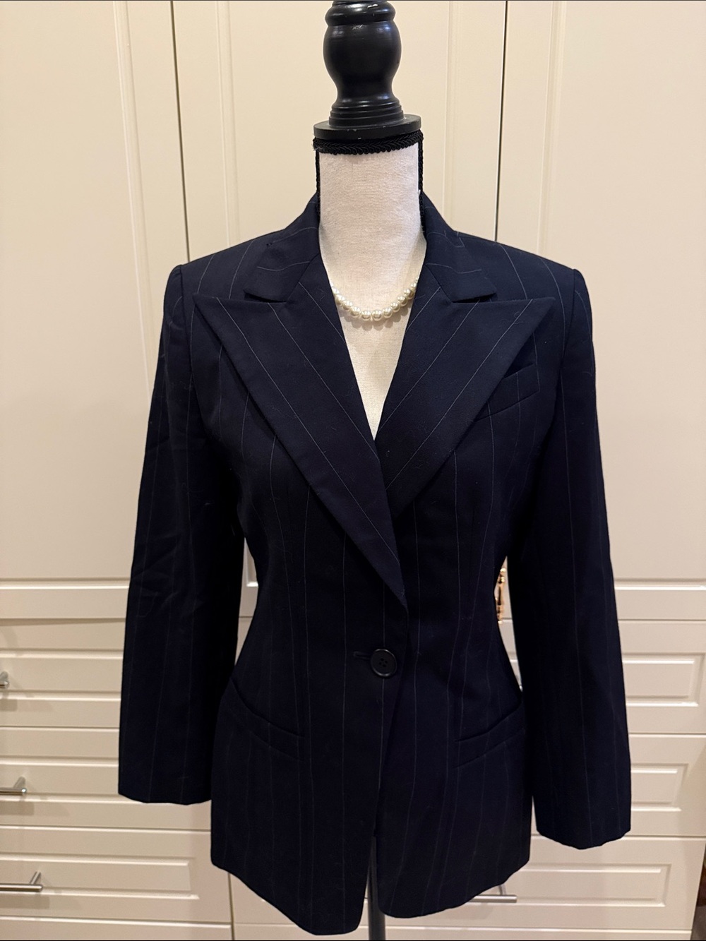 Women's Navy Pinstripe Single-Button Blazer
